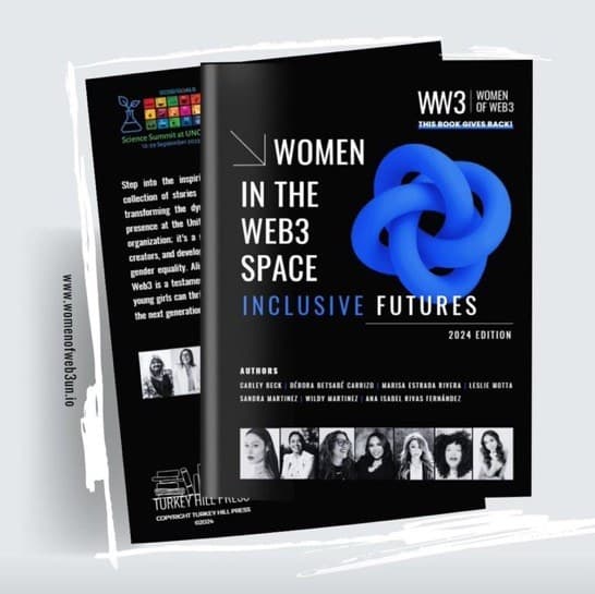 The printed edition, front cover — the Women of Web3 mark, the title, and the seven authors