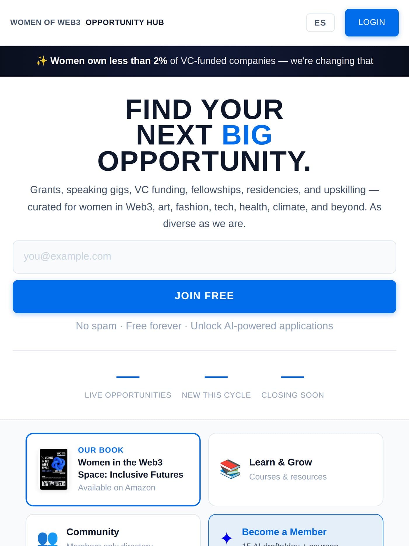 Women of Web3 Opportunity Hub interface